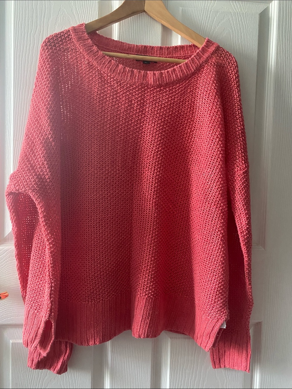 J. Crew Coral Pink 100% Linen Oprn Knit Crewneck Sweater XL